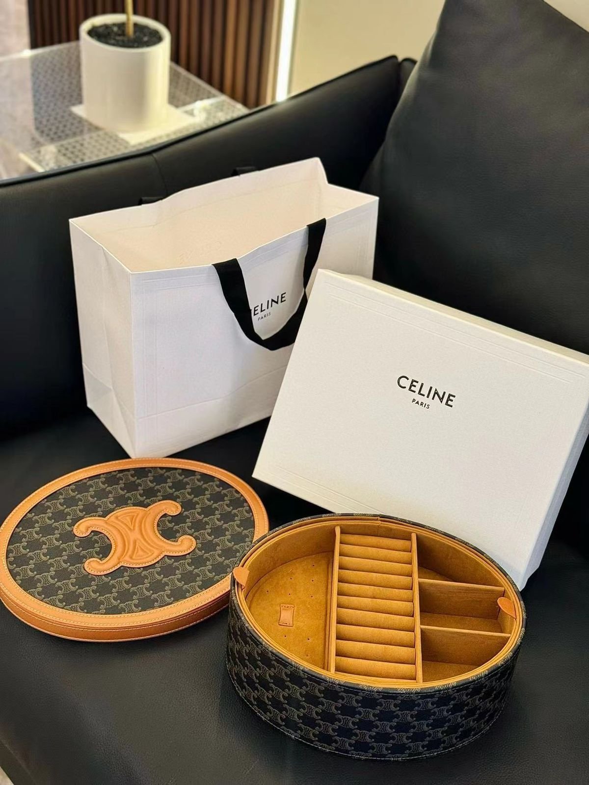 Celine Brown Circular Empty Jewelry Accessory Gift Box Storage - Image 2 of 3
